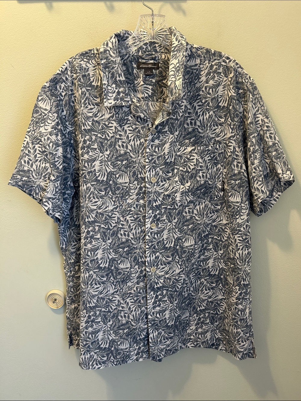 Eddie Bauer Short-Sleeve Tropical Button-Down Shirt - Blue & White